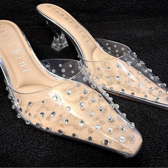 Gianni Bini Clear Rhinestone Embellished Mules - Picture 6 of 9